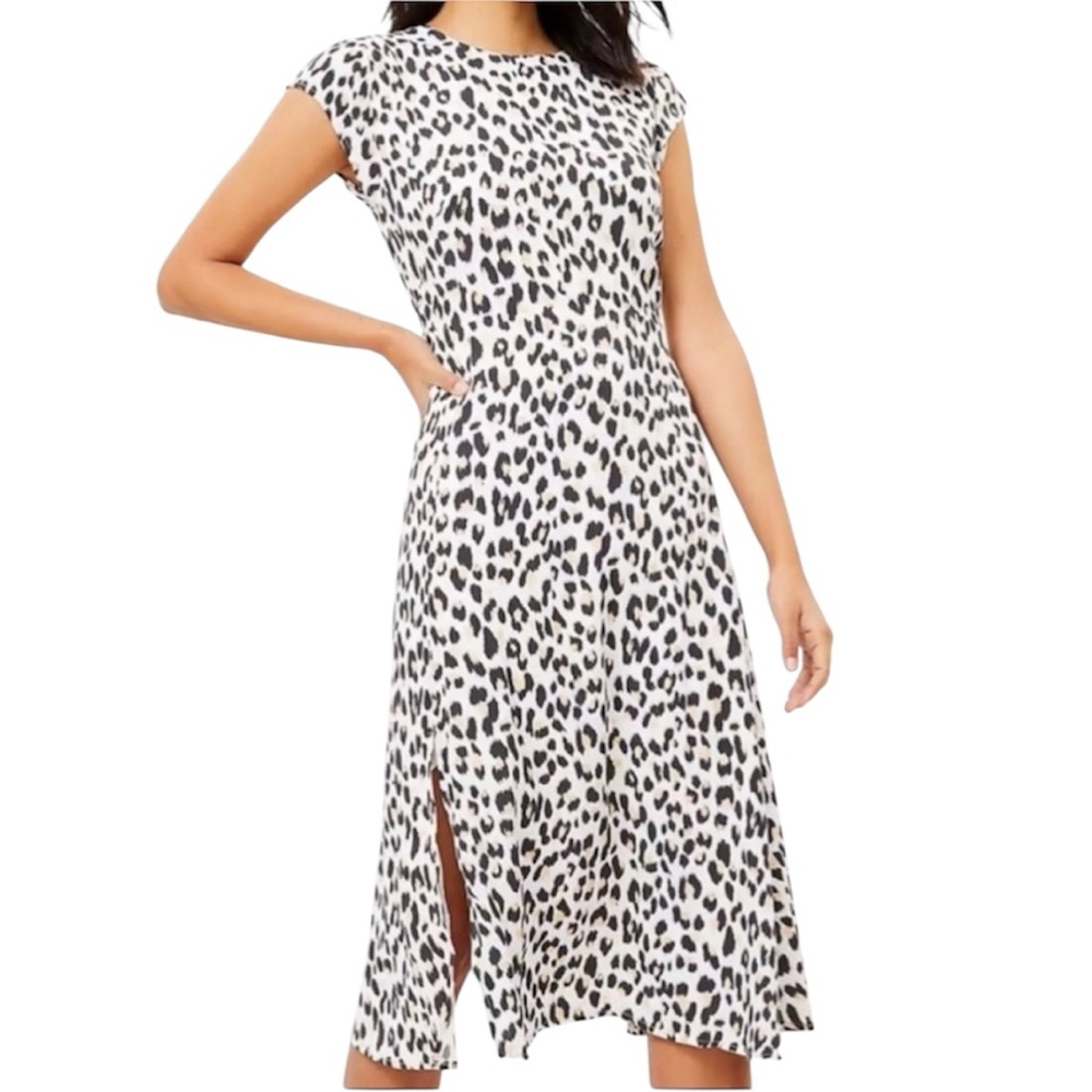LOFT Animal Print Midi Dress - Black and White